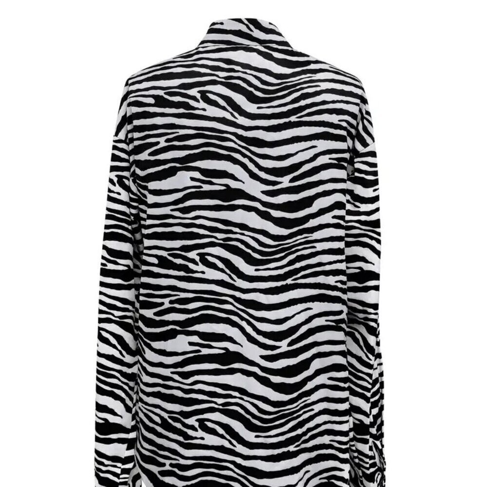 Zebra Print Button Front Shirt, Vintage Long Sleeve Shirt - Picture 3 of 5